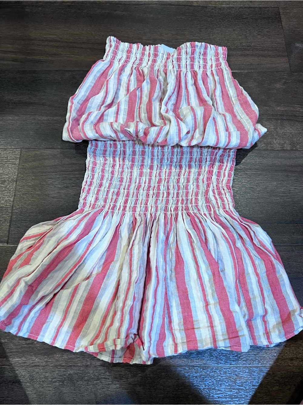 Striped coral and grey Smocked sundress or bathing suit coverup